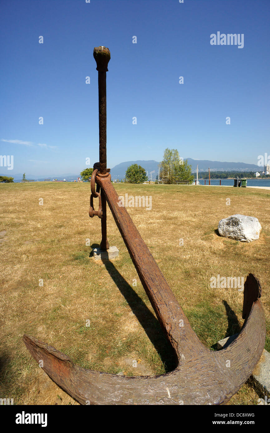 Rusty ship's anchor outside the Vancouver Maritime Museum in Vanier Park, Vancouver, BC, Canada Stock Photo