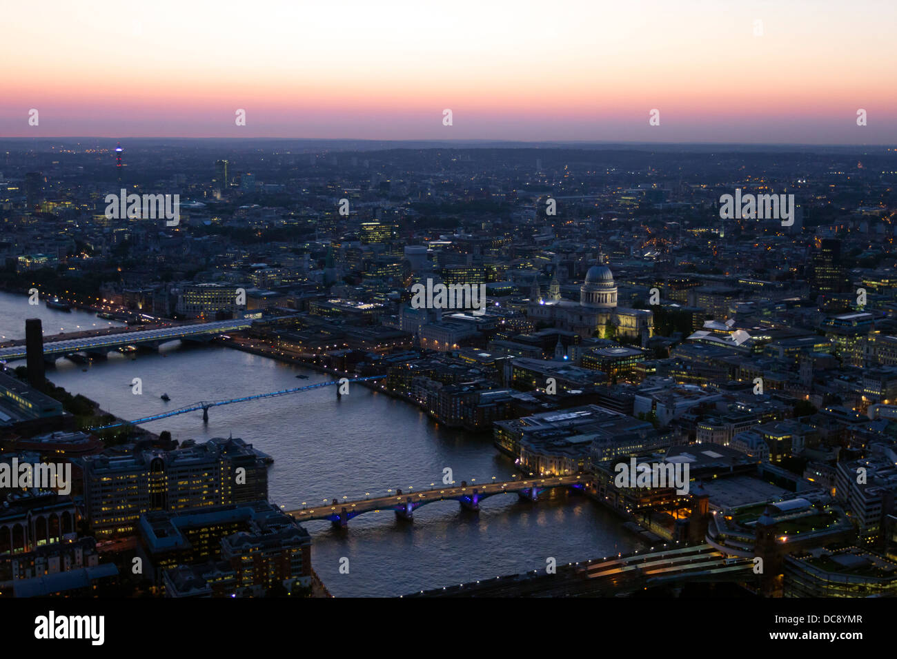View from Top of Shard Skyscraper at Sunset - Southwark - London Stock Photo