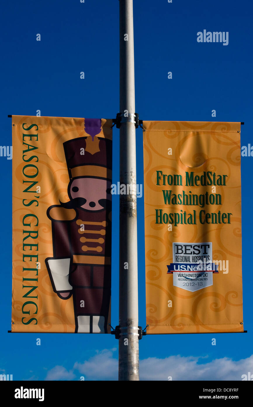 MedStar Washington Hospital Center light pole banner in Washington, DC. Stock Photo