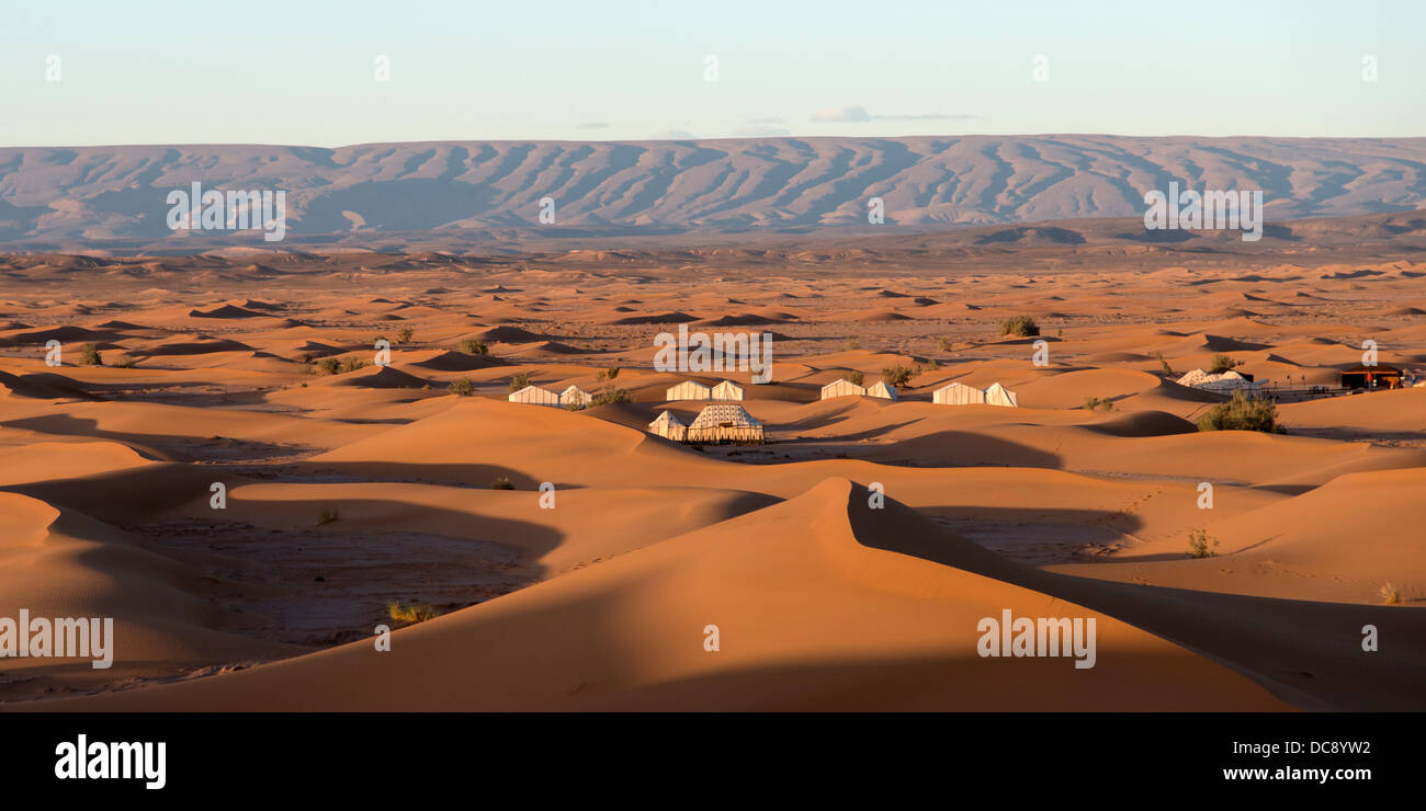 Tents in the Erg Chegaga Dunes; Morocco Stock Photo