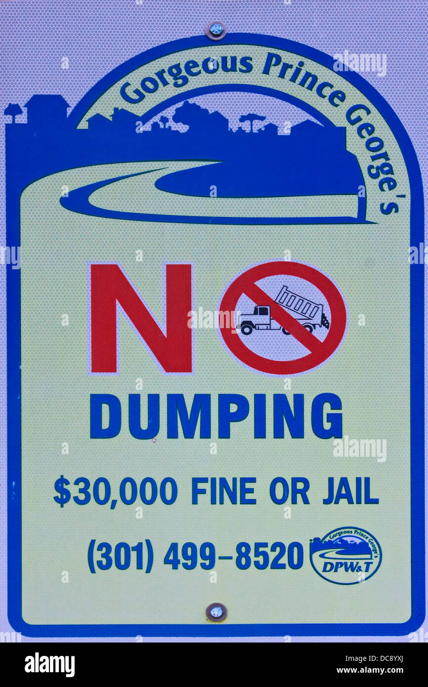 Prince George's County Maryland No Dumping sign. Stock Photo
