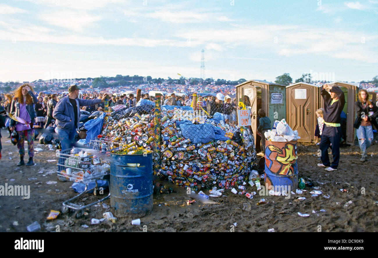 Recycled Tin Cans At Glastonbury Festival UK Stock Photo