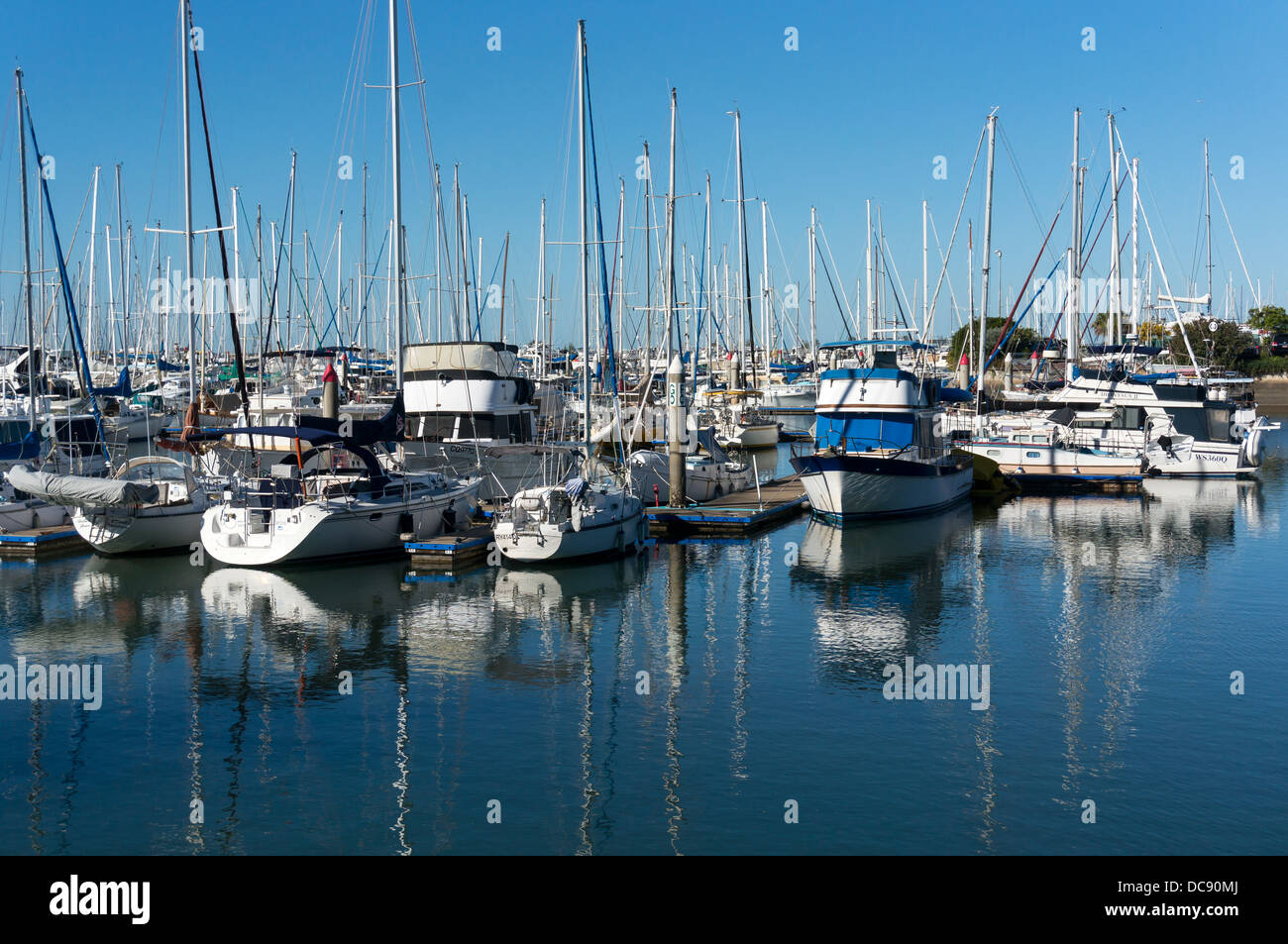 Sailing boats in the Manly Marina, Brisbane, Queensland, Australia
