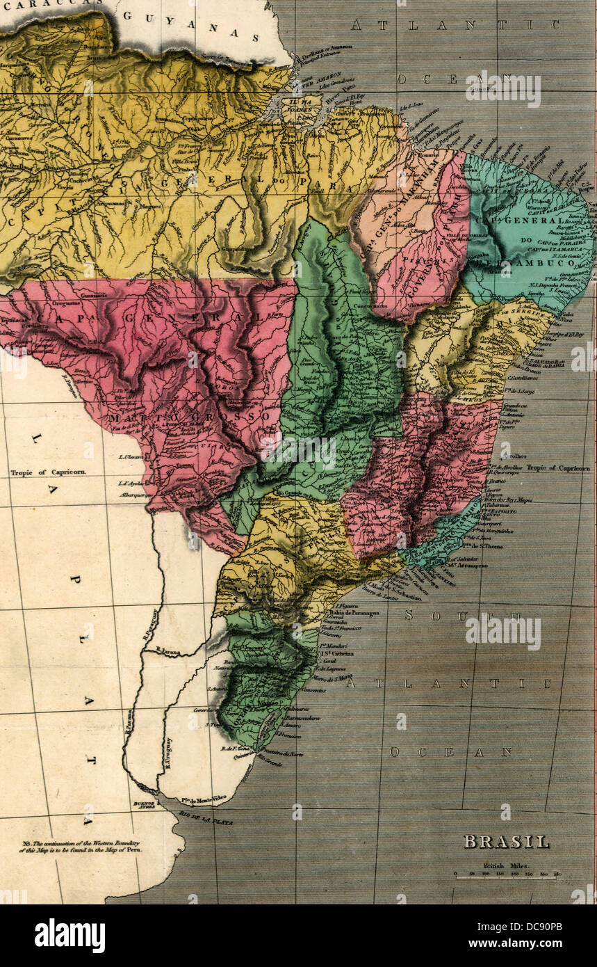 Map of Brazil 1822 Stock Photo