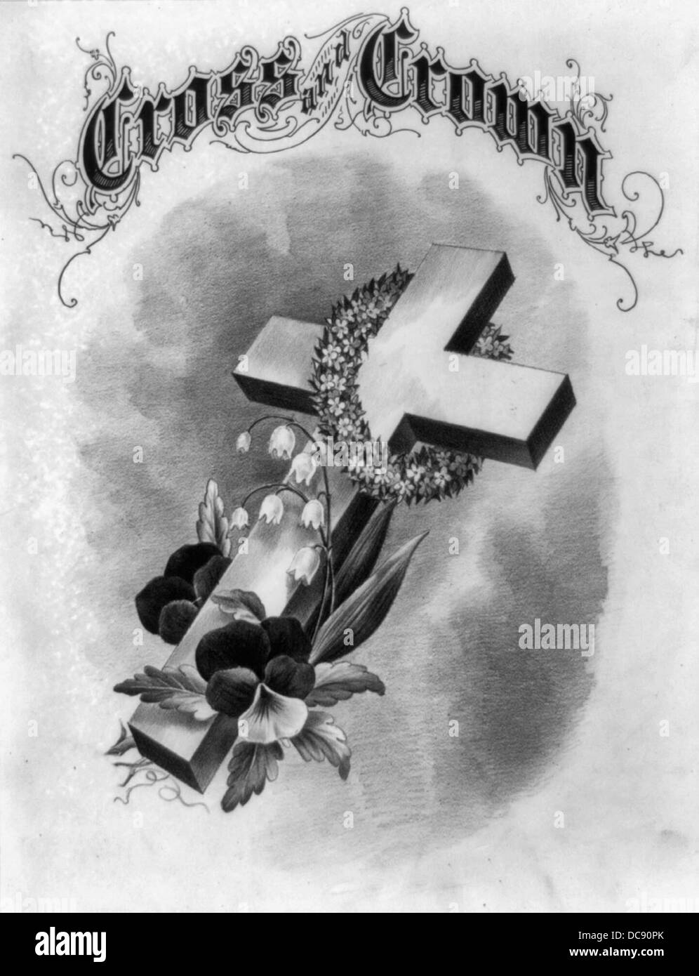 Cross and Crown - old Christian Illustration Stock Photo