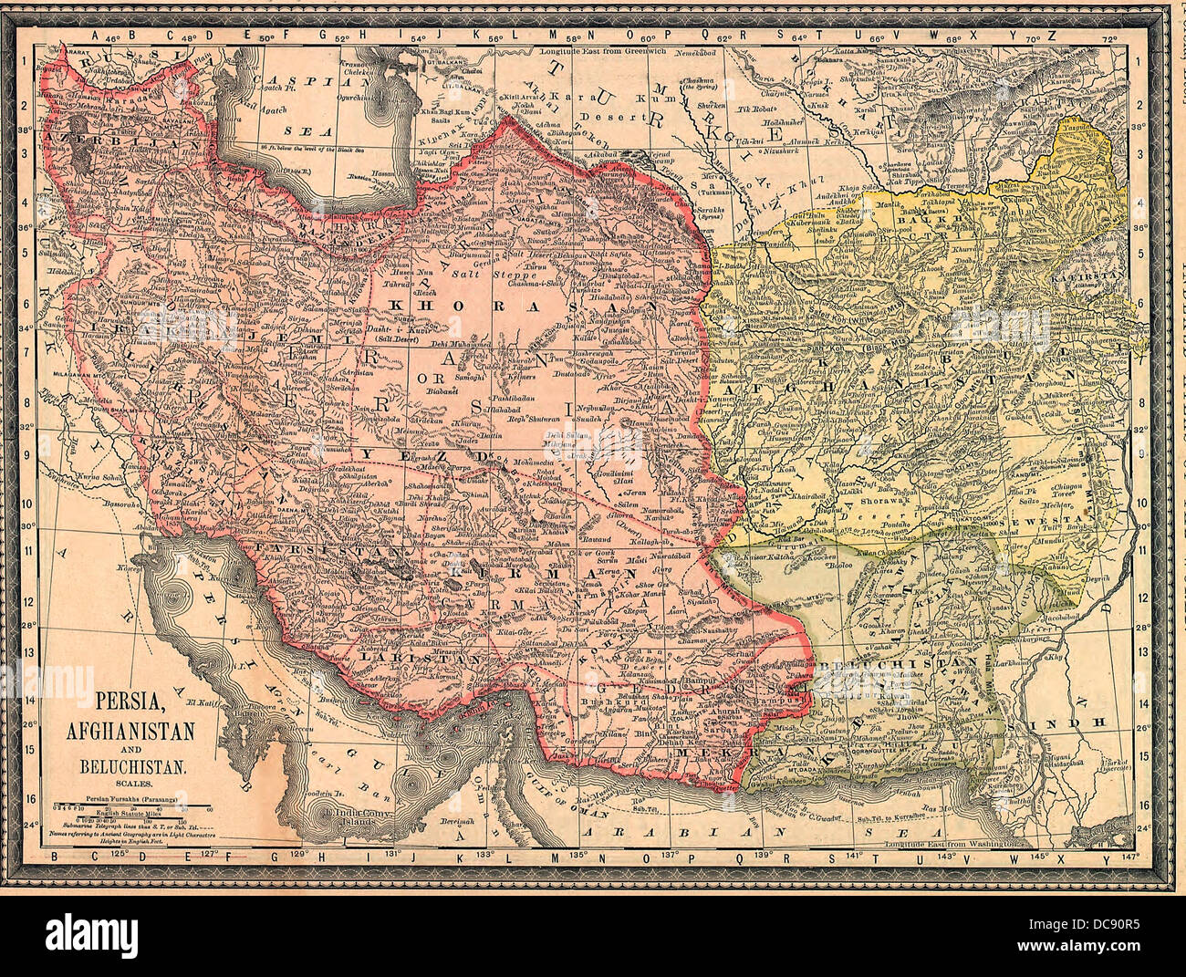 Map of Persia, Afghanistan and Beluchistan. 1883 Stock Photo