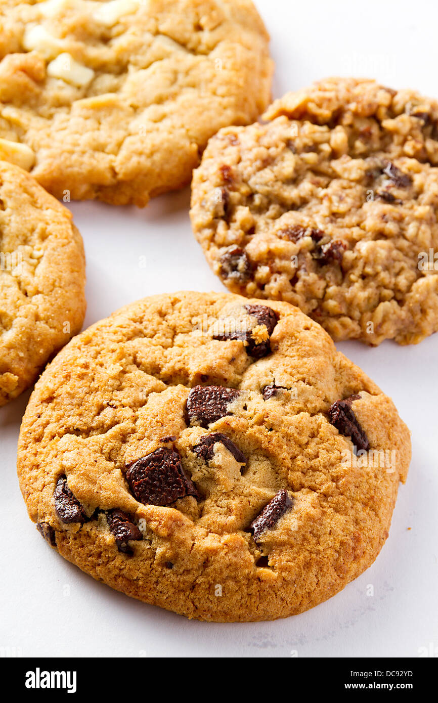 A mix of cookies, chocolate chips, white chocolate and granola Stock