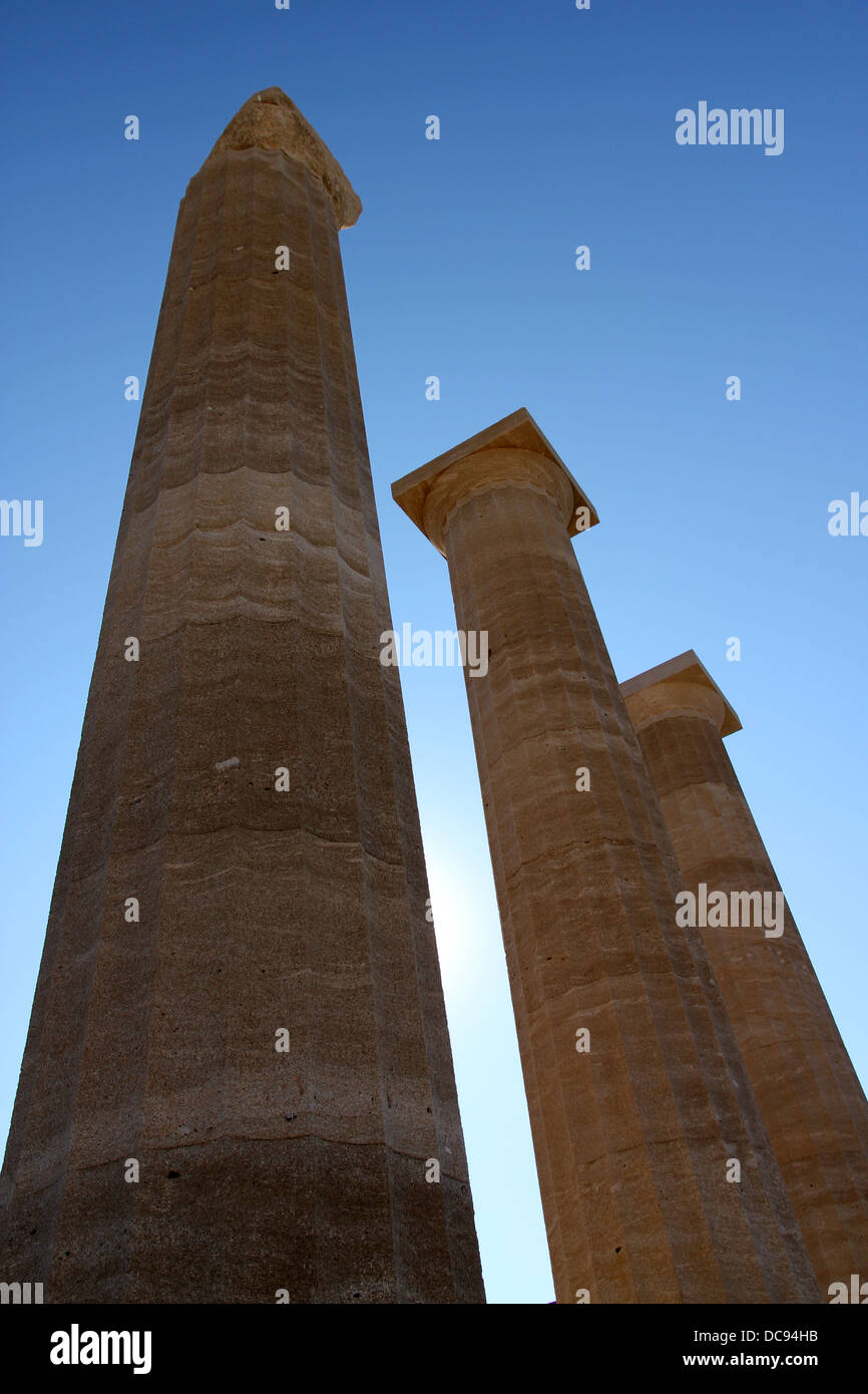 columns at Greek Acropolis Lindos, Rhodes, Greece Stock Photo