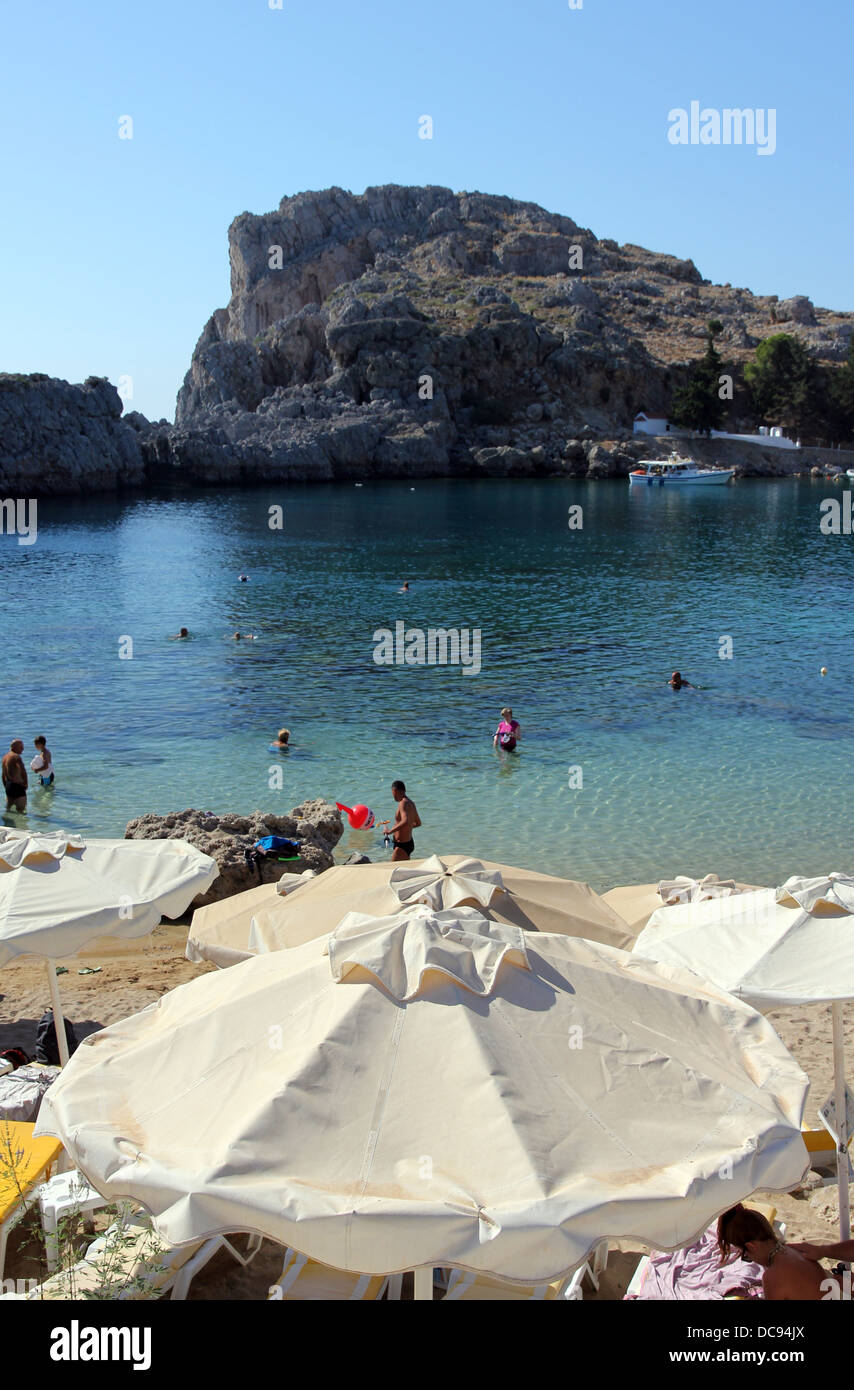 Saint Paul's Bay, Lindos, Rhodes, Greece Stock Photo