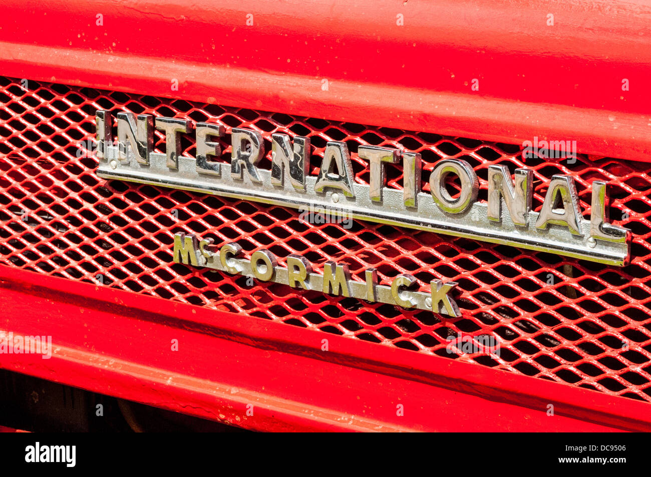 The name plate on an old International Harvester vintage Tractor Stock Photo