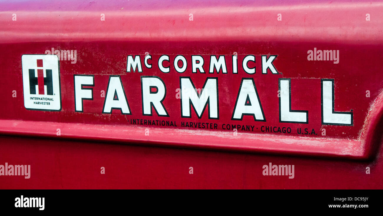 The name plate on an old International Harvester vintage Tractor Stock Photo