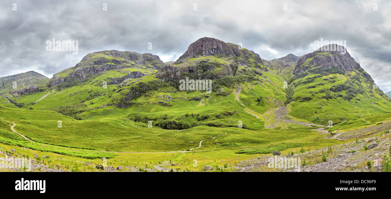 panoramic view of the Three Sisters of Glencoe, Scotland Stock Photo