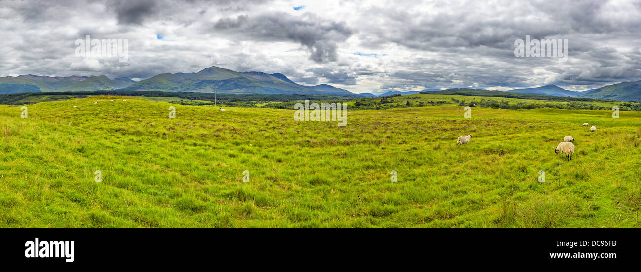 panoramic view of the The Grey Corries Range and Ben Nevis, the highest moutain in Scotland and the UK Stock Photo