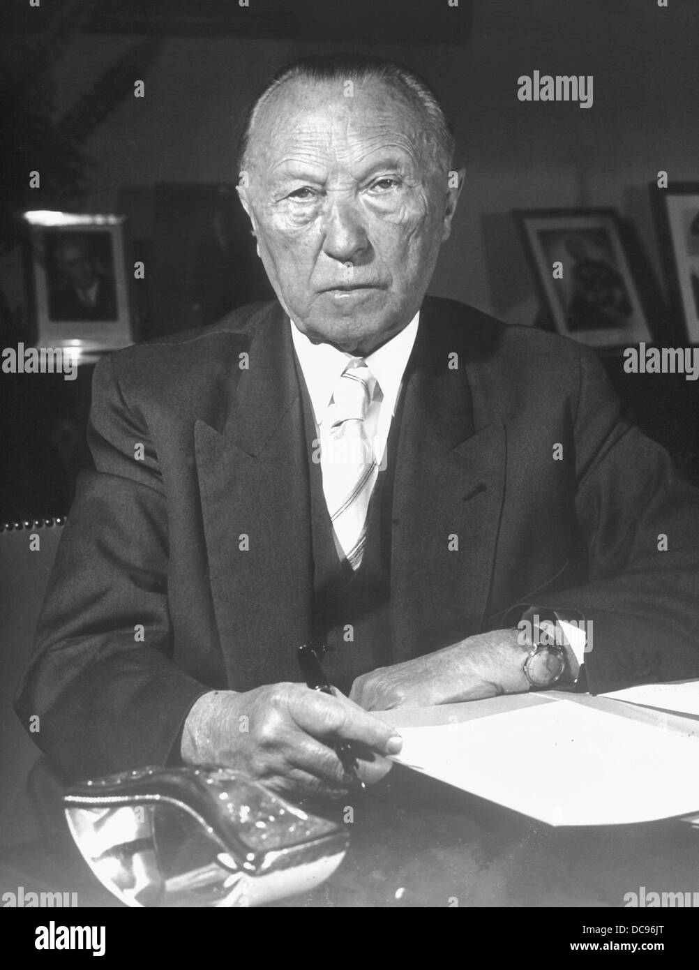 German chancellor Konrad Adenauer, photographed in May 1961 in his office in Bonn. He became the first chancellor of the Federal Republic of Germany on the 15th of September in 1949. Stock Photo