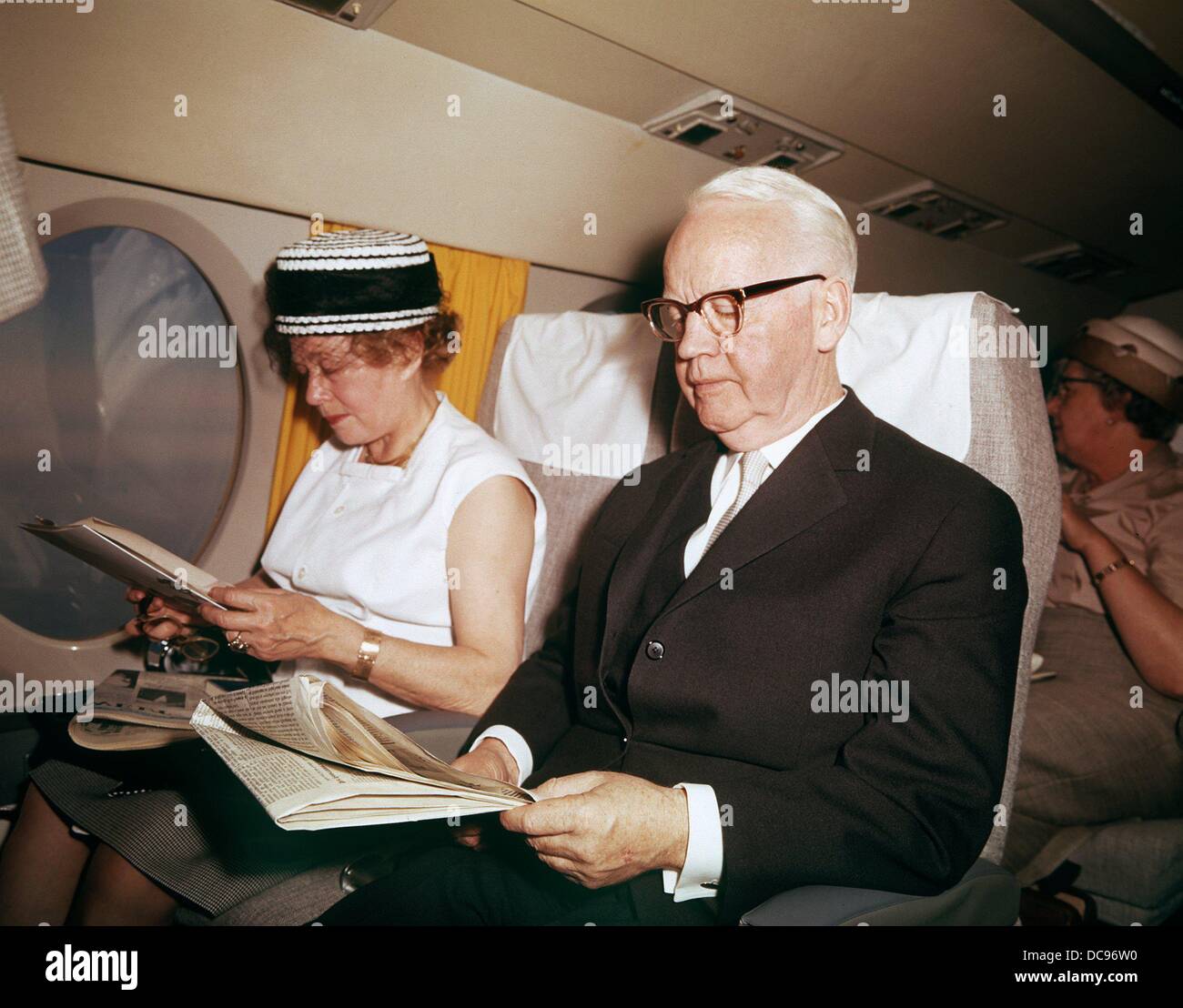 German president Heinrich Lübke and his wife Wilhelmine in the airplane (undated picture). Stock Photo