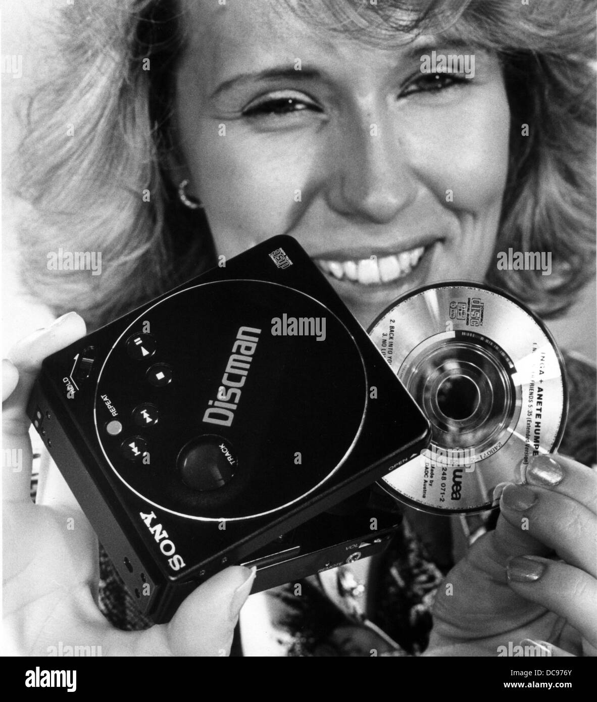 The first portable CD player by Sony is presented on the 30th of March in 1988 in Cologne. Stock Photo