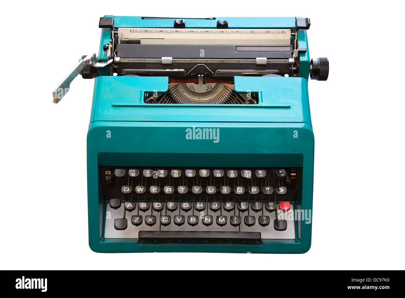dusty old typewriter isolated on white background Stock Photo