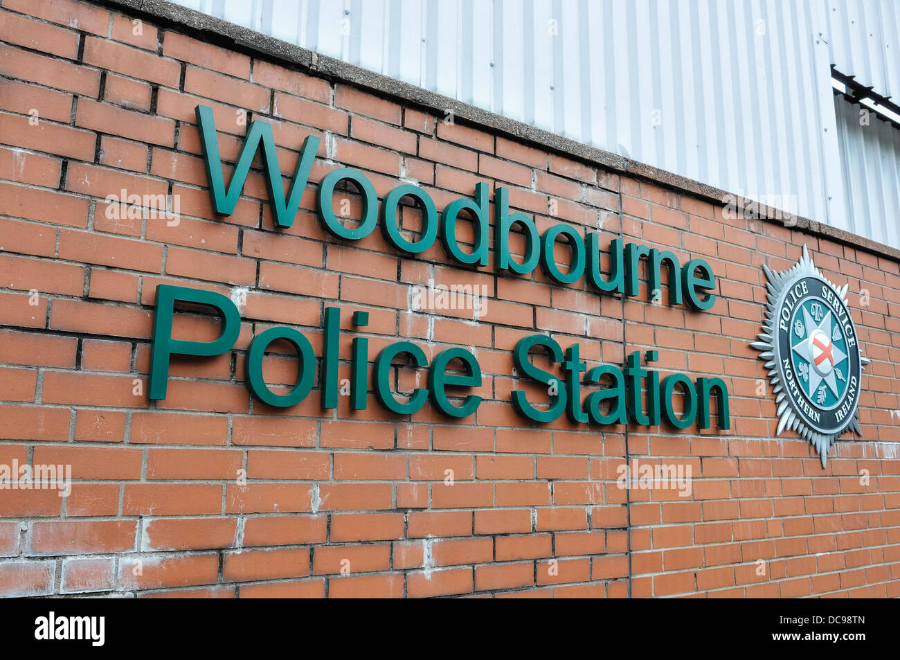 Front of Woodbourne PSNI police station Stock Photo