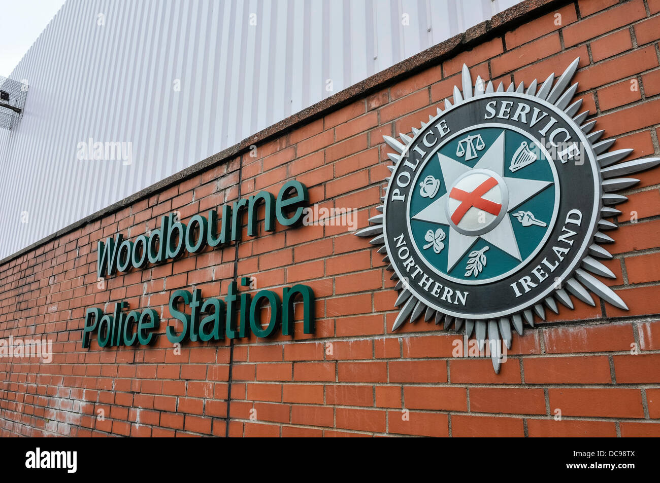 Front of Woodbourne PSNI police station Stock Photo