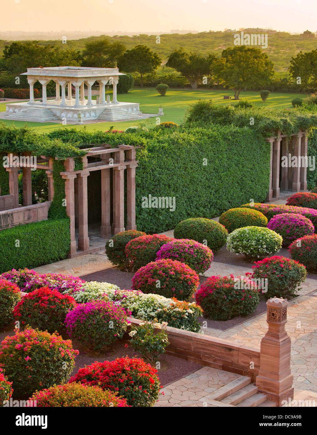 Gardens with colourful bougainvillea bushes, Palace Hotel, Umaid Bhawan Palace Stock Photo