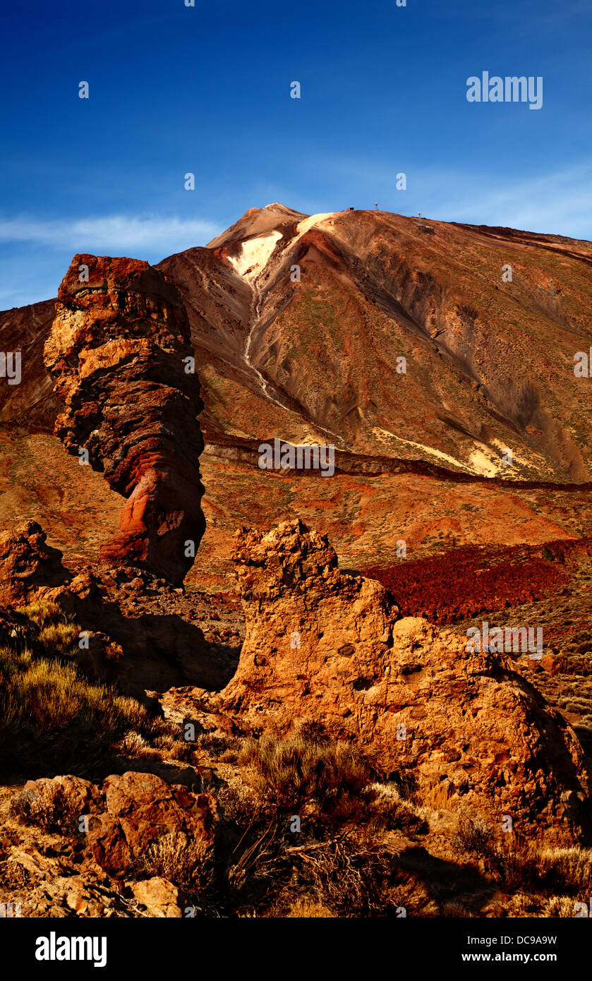 Volcano Teide with Roque Cinchado in the foreground, Island Tenerife, Canary Islands, Spain Stock Photo
