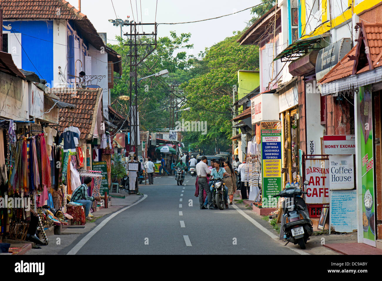 Street with shops and cafes Stock Photo