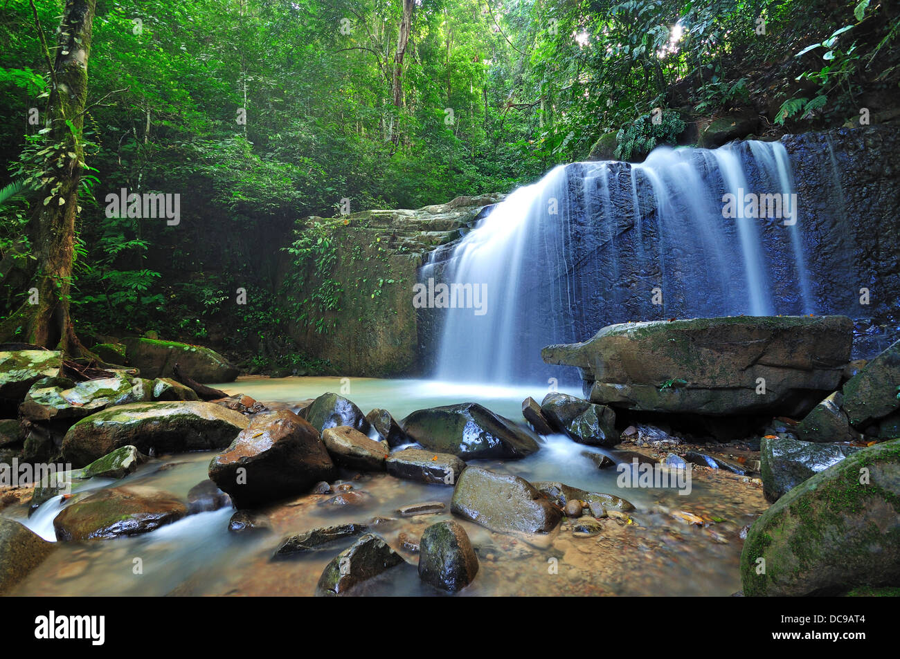 Long Exposure of Waterfall in a Borneo Jungle Stock Photo