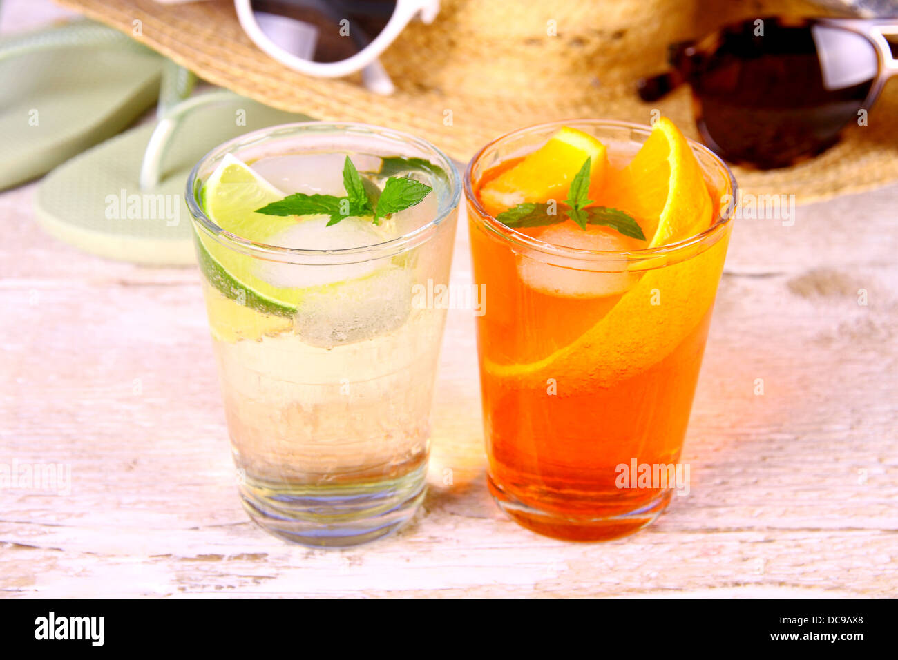 Orange and elderflower cocktails with holiday background, close up Stock Photo