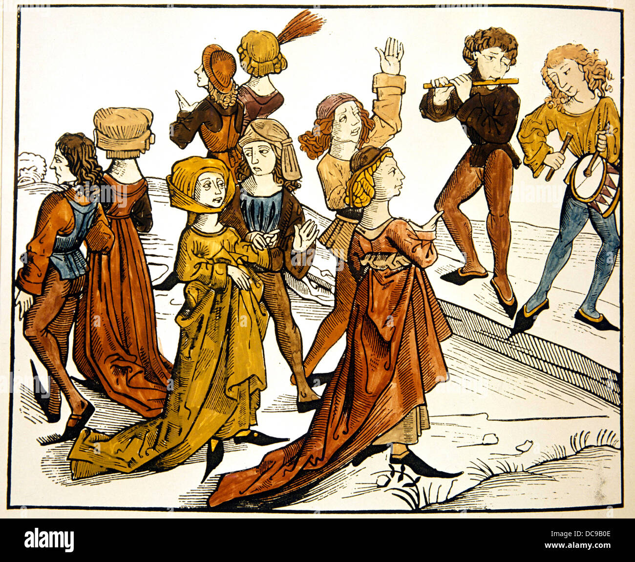 Medieval period. 15th century. Liber Chronicorum Mundi. Dancers. Musicians. Stock Photo