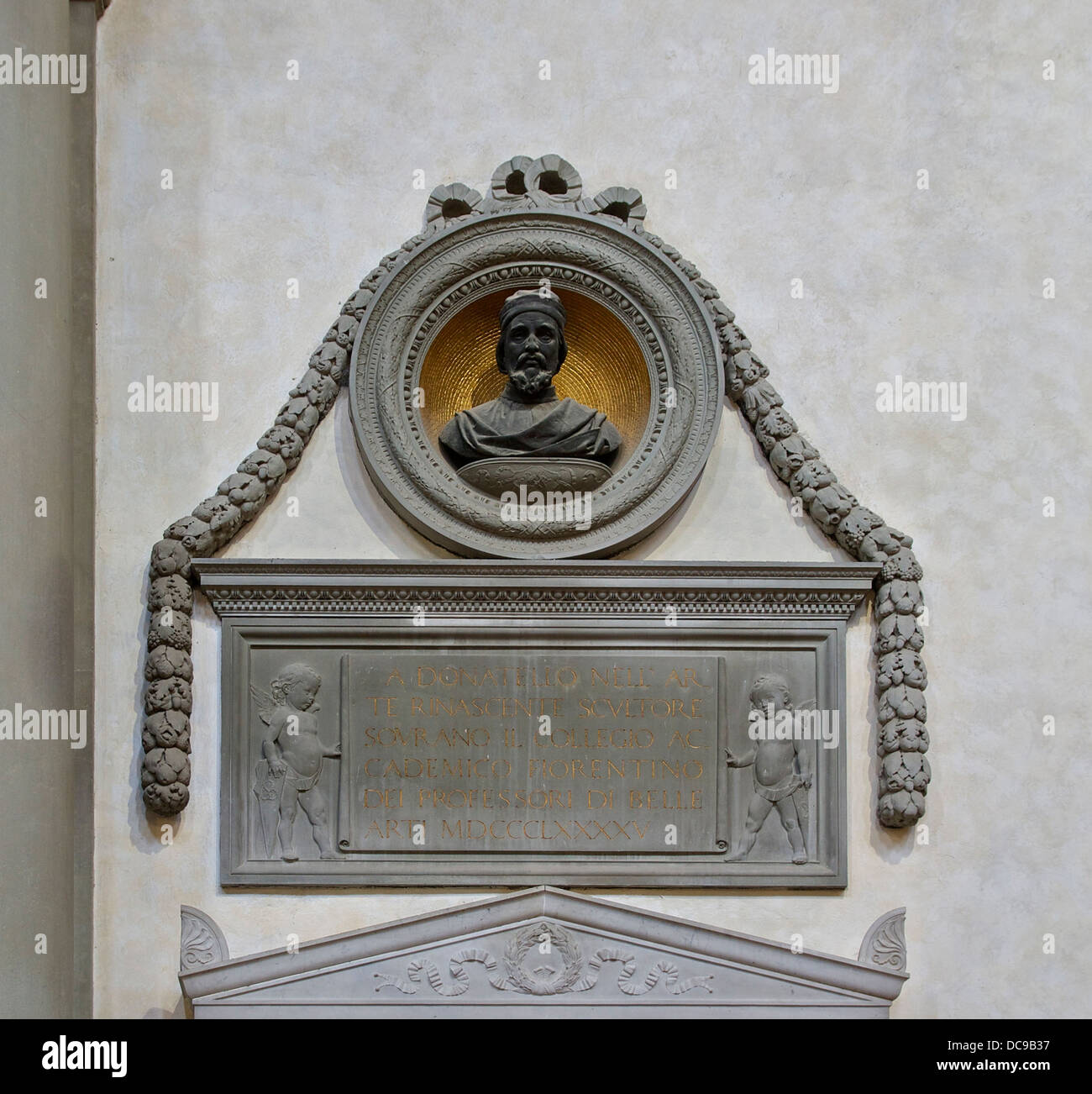 Monument in memory of Donatello, Basilica of Santa Croce in Florence, Italy. 1895. Stock Photo