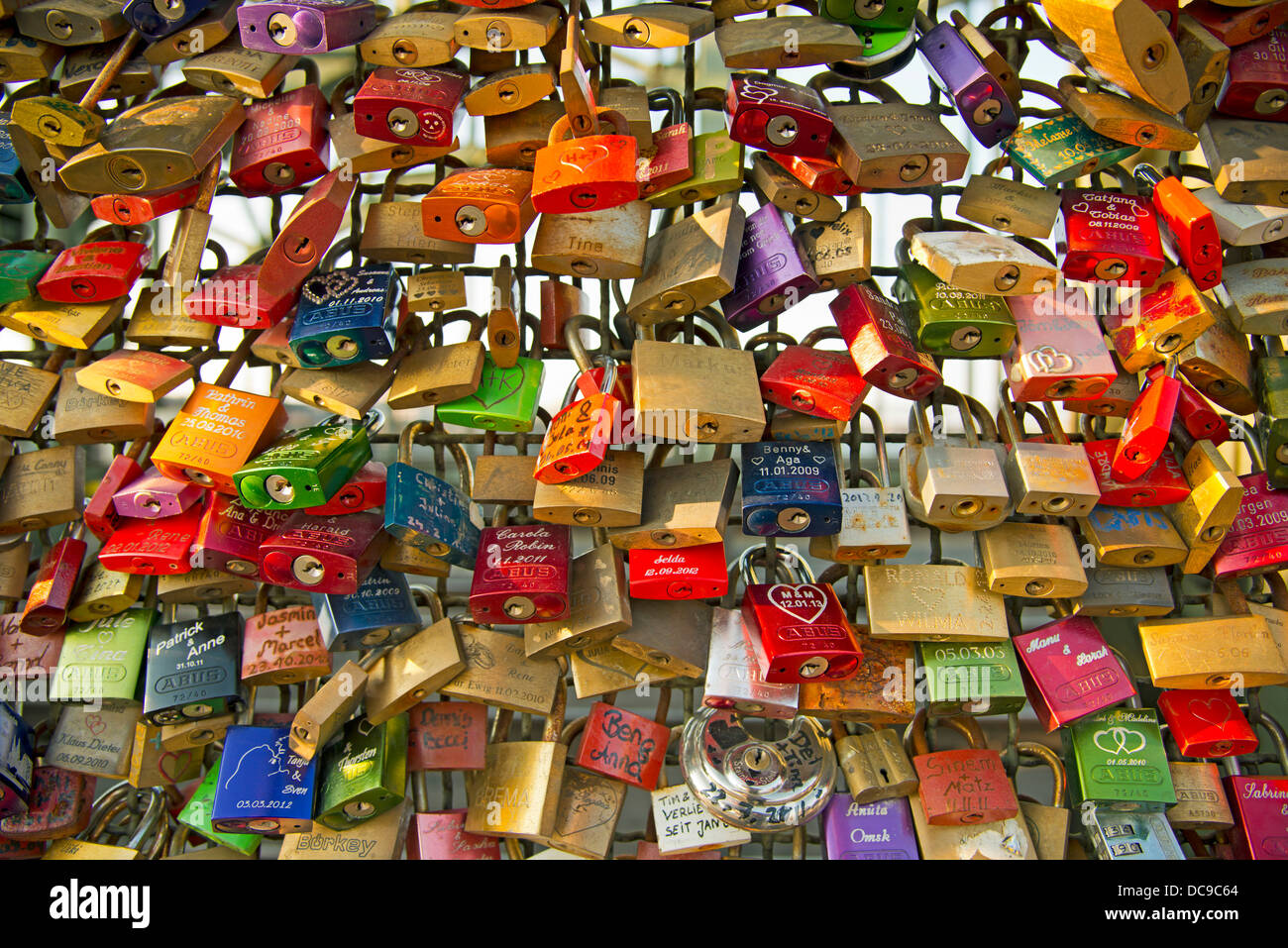 Love padlocks as a sign of devotion, Hohenzollern Bridge Stock Photo