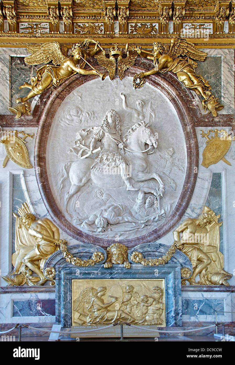 Louis XIV as a roman Emperor, 'War Room', Château de Versailles. Plaster, marbles, gilded bronze. Stock Photo