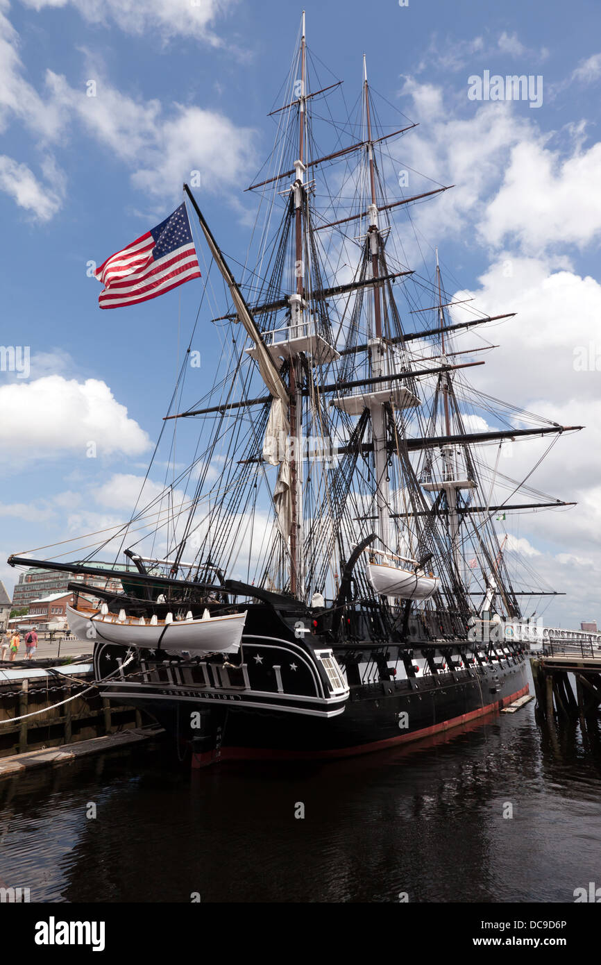 View of the  the USS Constitution, moored at the Charlestown Navy Yard, Boston. Stock Photo