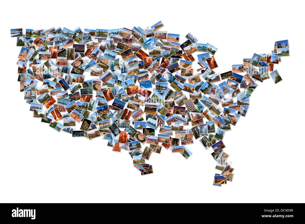 USA map shape drawn with pictures, over white background Stock Photo