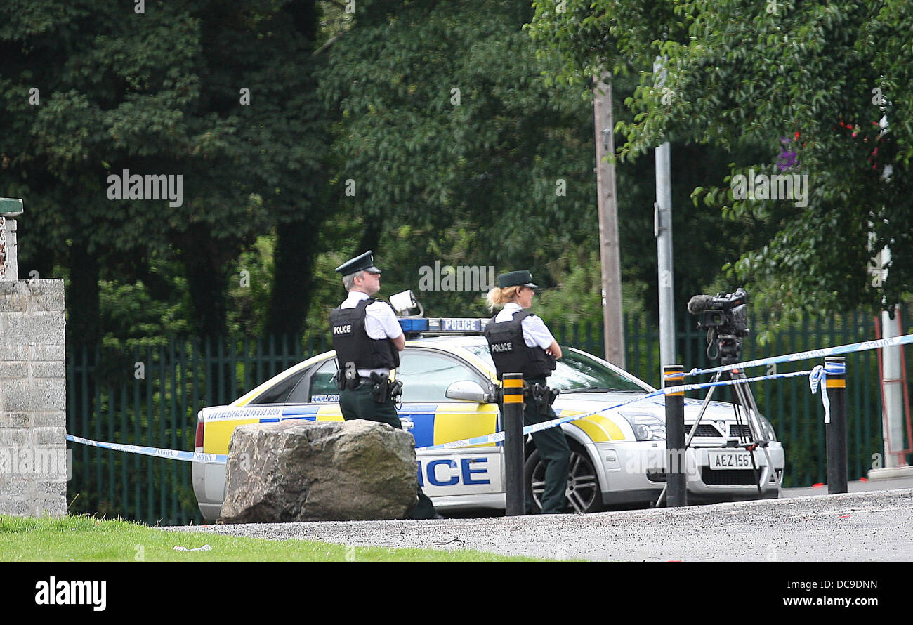 Belfast , Northern Ireland, UK. 13th August 2013. A security alert has been sparked at the Woodbourn Police Station in West Belfast   Pictures by Kevin Scott / Scott Media Belfast/Alamy Live News Stock Photo