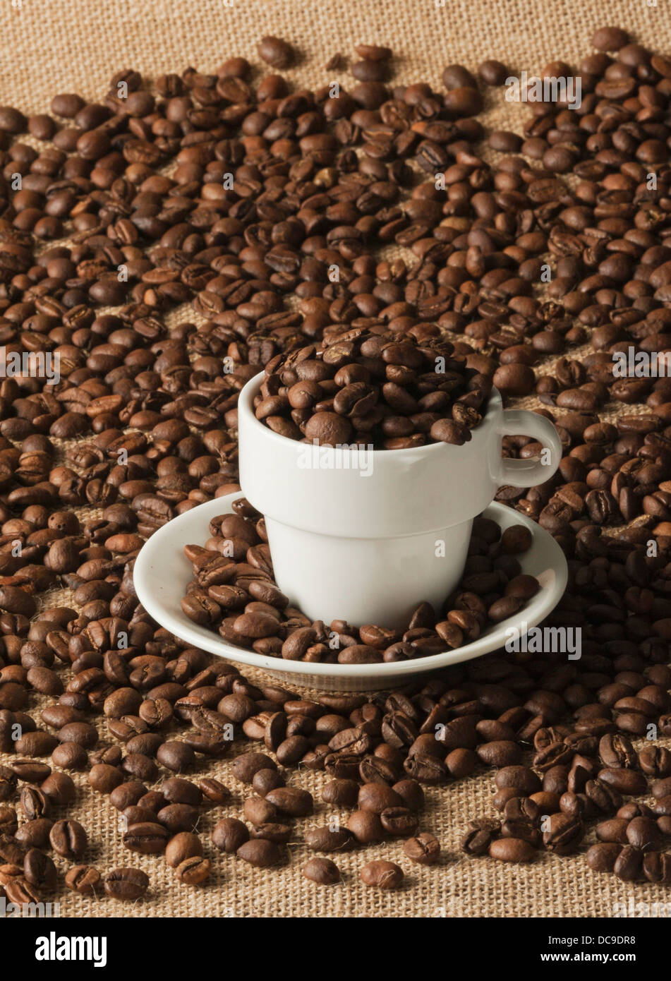 Coffee beans and a coffee cup Stock Photo