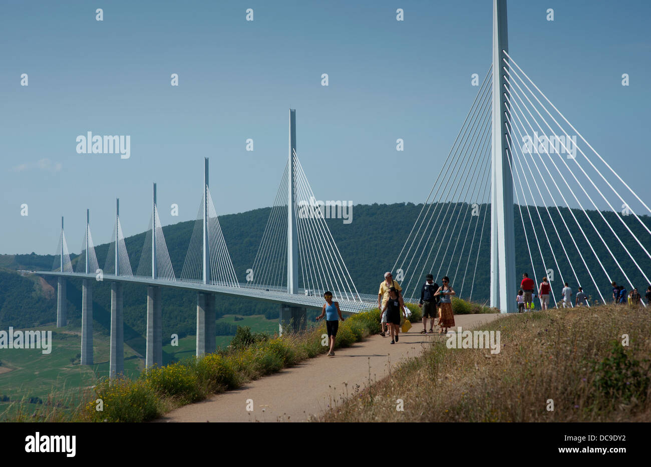 The Millau Viaduct (French: le Viaduc de Millau,  is a cable-stayed bridge that spans the valley of the River Tarn near Millau. Stock Photo