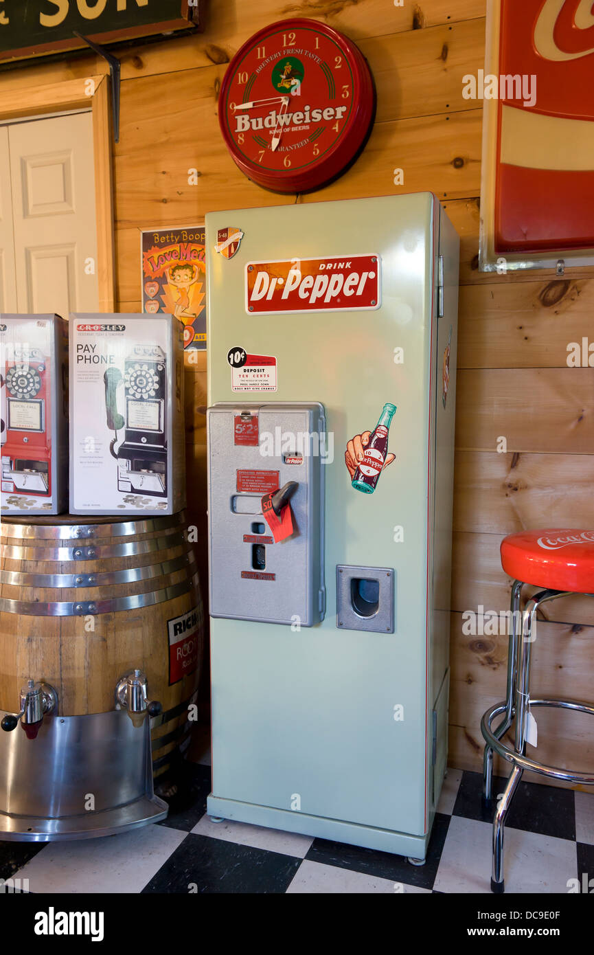 Vintage Dr Pepper vending machine for sale in an American antique store. Stock Photo