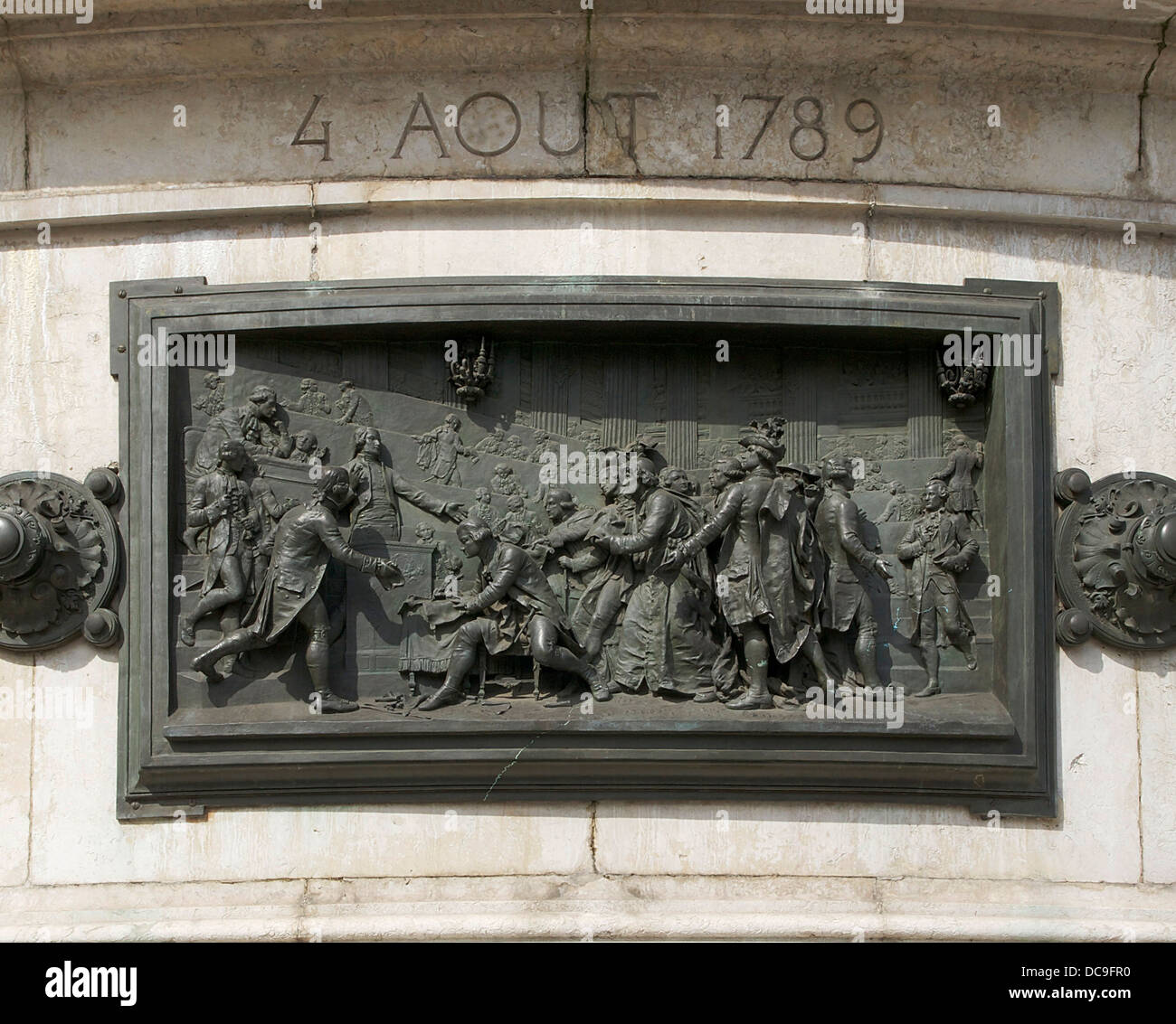 The The abolition of privileges, night of the 4th August 1789. Bronze relief at the 'Monument to the Republic, Place de la Répub Stock Photo