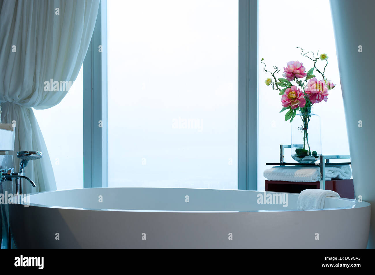 5 Five Star hotel bathroom with flower silent bright Stock Photo