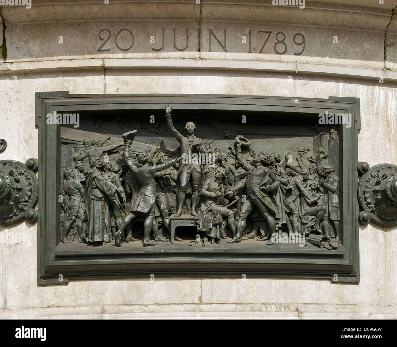 The Tennis Court Oath, 20 june 1789, bronze relief at the 'Monument to the Republic', Place de la République, Paris. Stock Photo