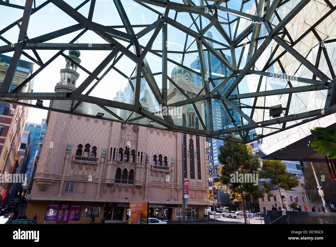 View of the Forum Theatre from the Atrium at Federation Square. Melbourne, Victoria. Australia. Stock Photo