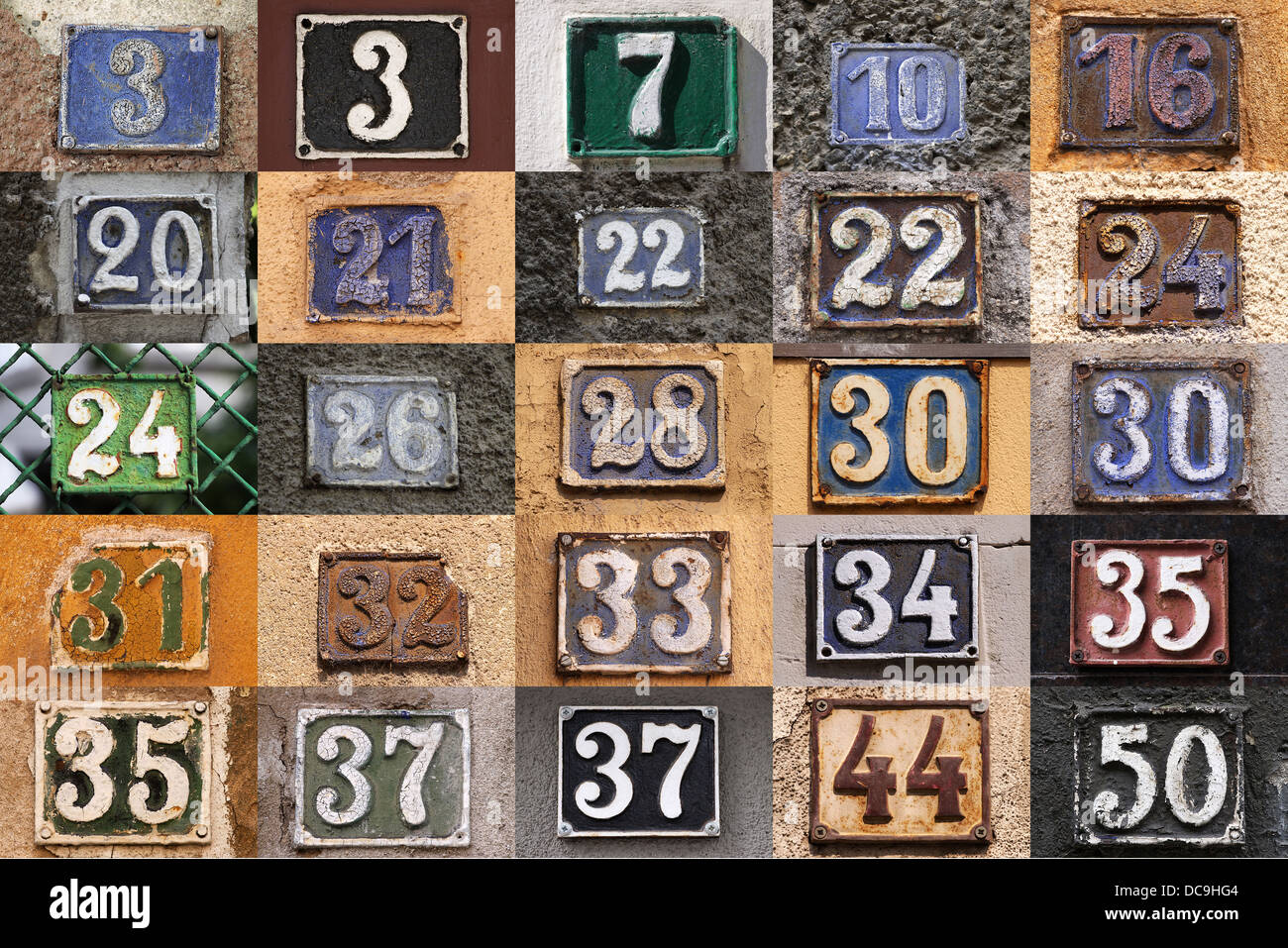 House numbers in different styles and colors (concept for real estate