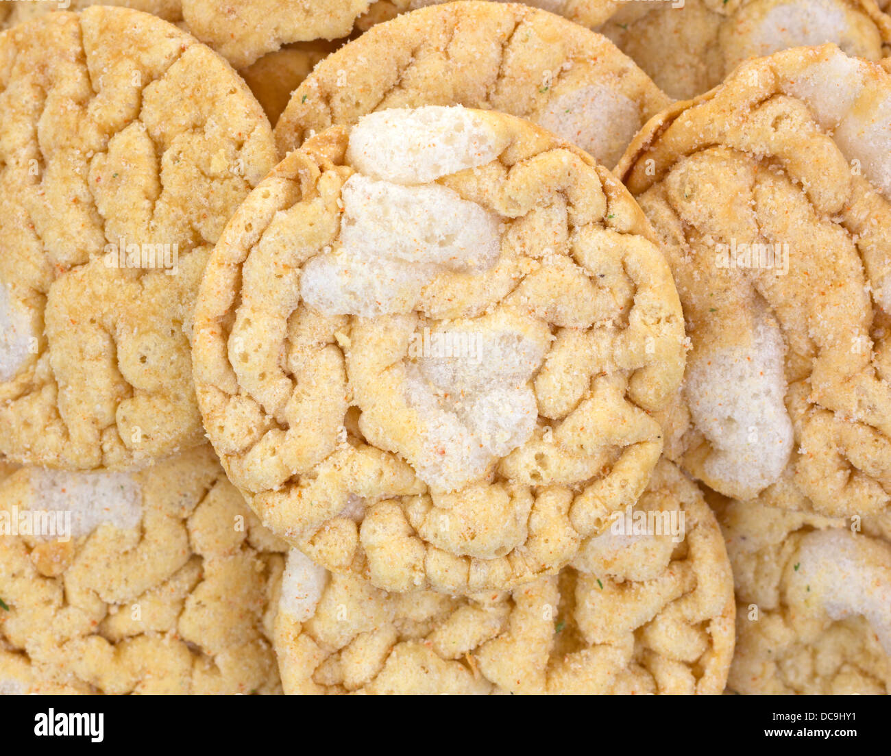 A very close view of ranch flavored gluten free soy chips Stock Photo