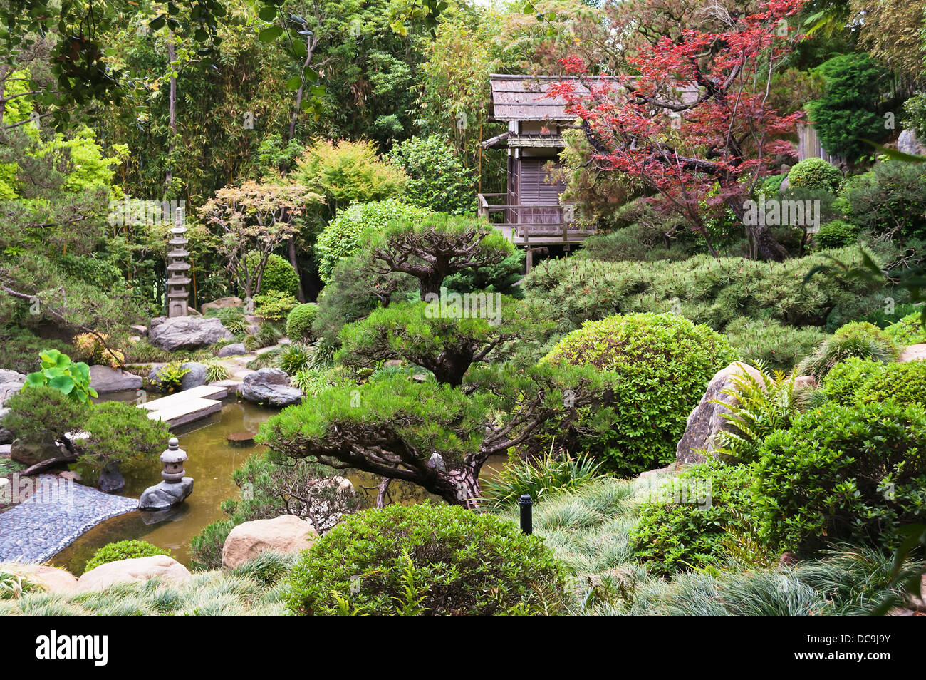 Overview of Hannah Carter Japanese Garden. Currently closed and slated for resale or demolition. Stock Photo