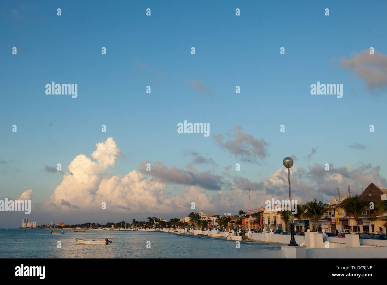 Glitzy tourist section on beach in San Miguel, Cozumel. Heavily trafficked by tourists. Cozumel, Mexico. Stock Photo