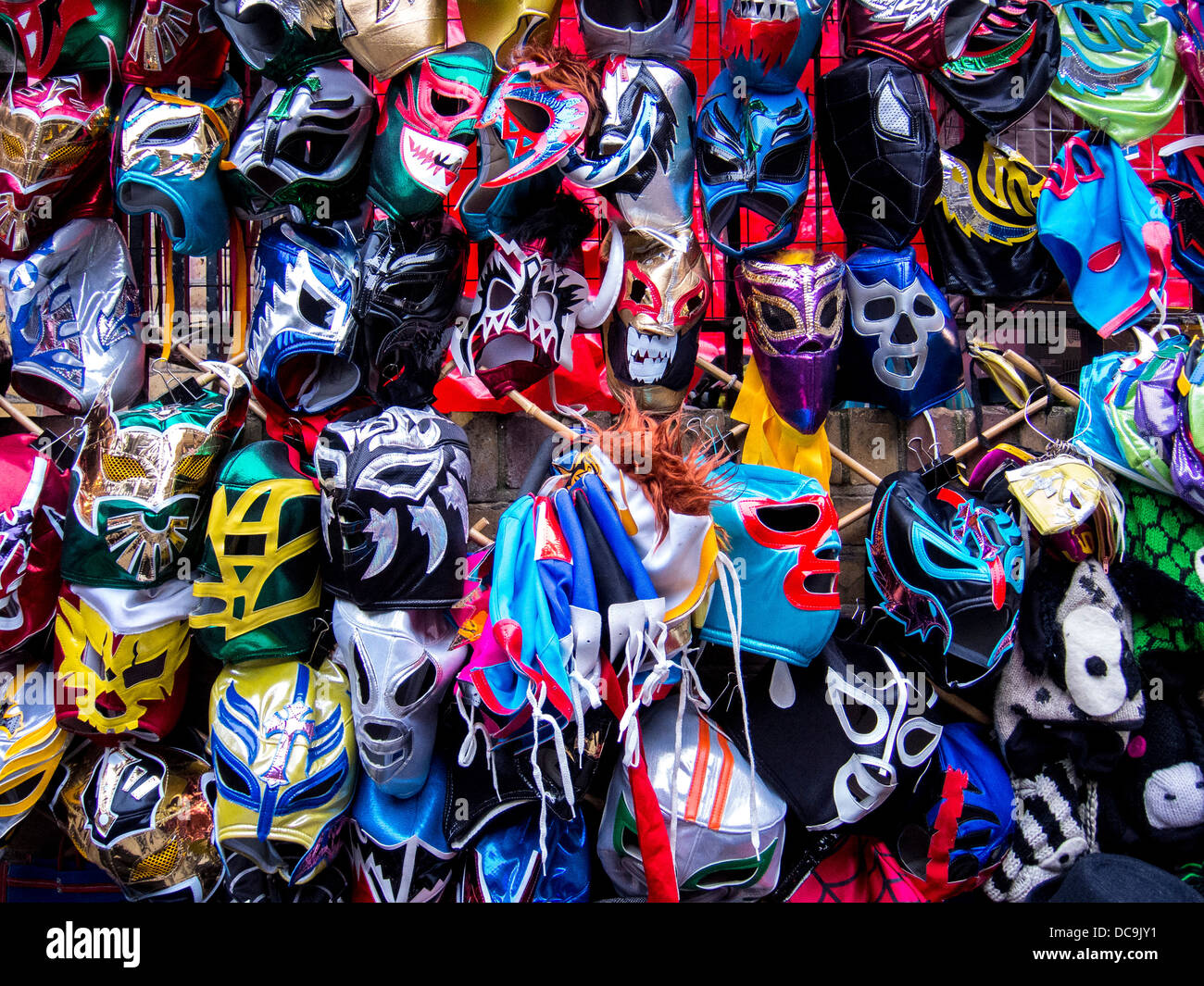 Mexican wrestling masks on sales in Brick Lane, London Stock Photo