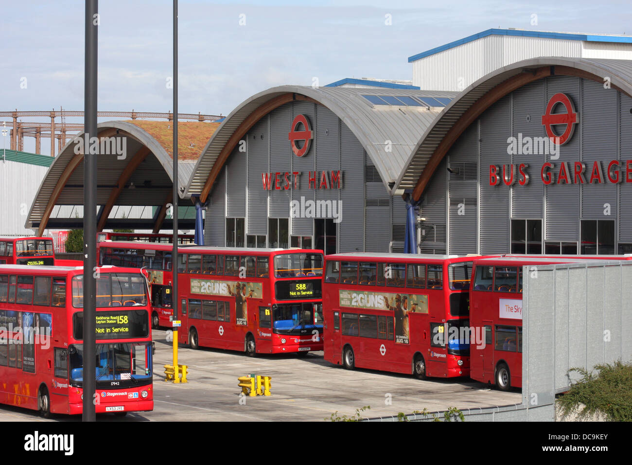 13 August 2013, West Ham, London. The West Ham Bus Garage. Picture by Tony Henshaw Stock Photo
