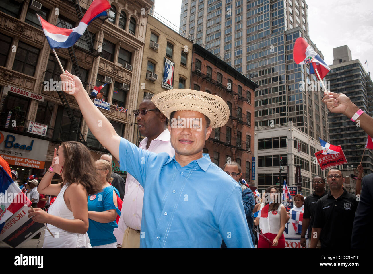 NYC Mayoral candidate and Comptroller John Liu in the Dominican Day Parade in New York Stock Photo