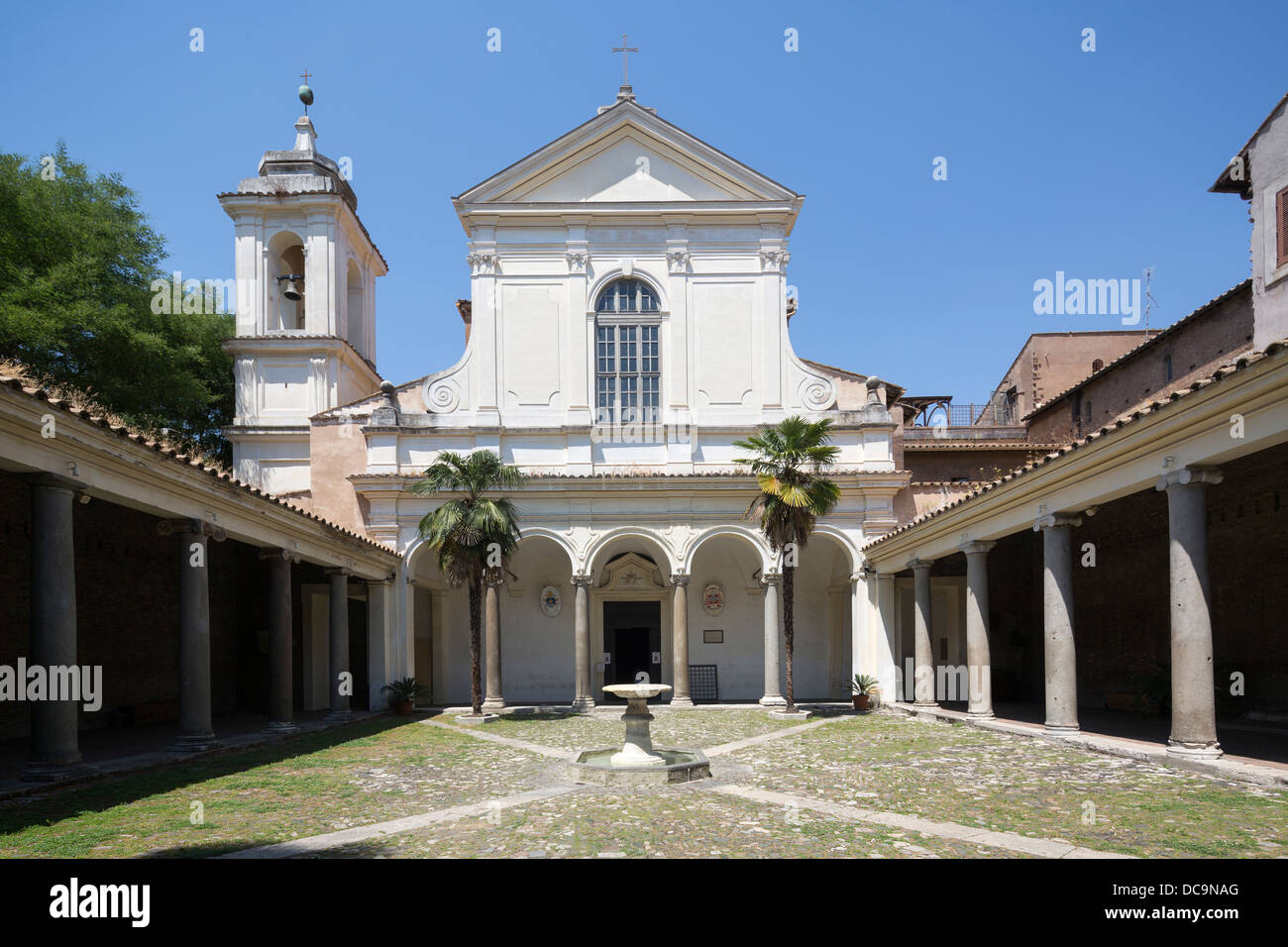 atrium and facade of Basilica of Saint Clement, Basilica di San Clemente al Laterano, Rome, Italy Stock Photo